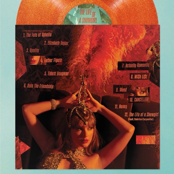 TLOAS Life of a Showgirl Sweat & Vanilla Orange Glitter Vinyl with CD Poster - Picture 2 of 13